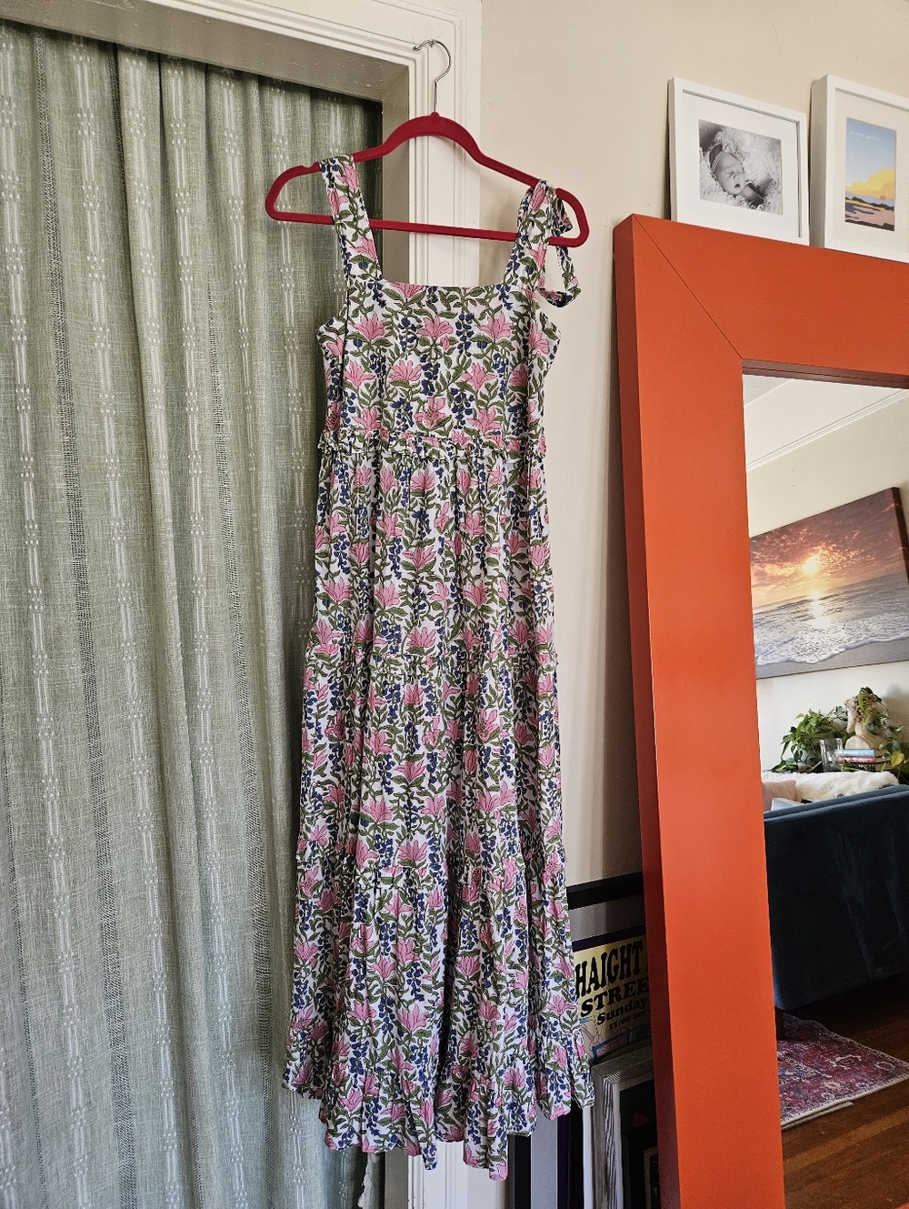 Anna Cate Tuckernuck Floral Square Neck Tie Strap Tiered Cotton Maxi Dress sz M